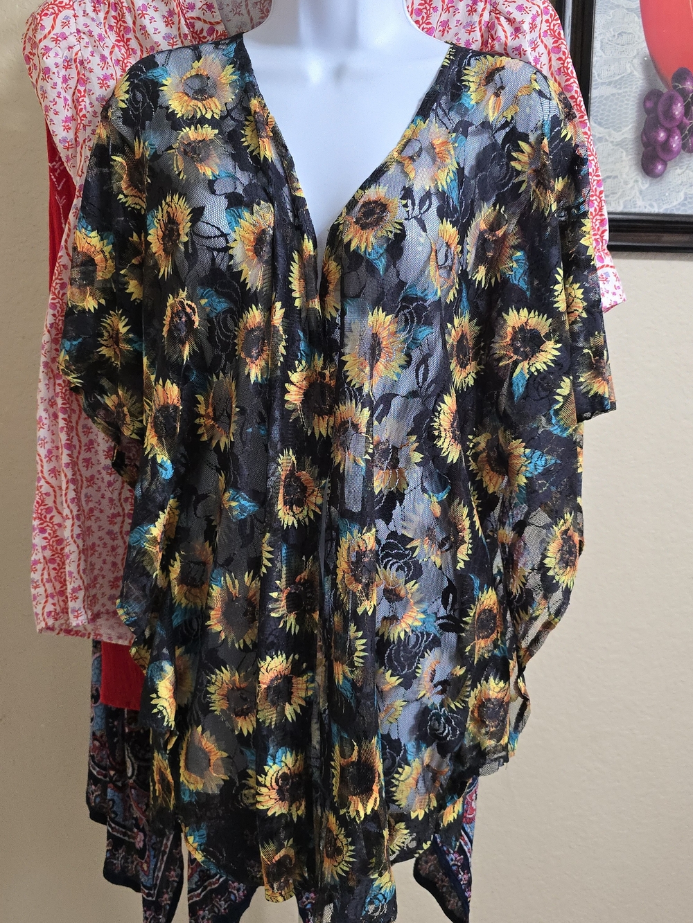 Crazy Train Black Sheer Floral Lace Kimono